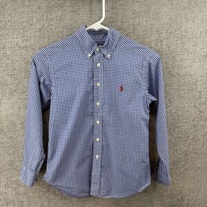 RALPH LAUREN Polo Boys Small 8 Blue & White Check Button Down Shirt Long Sleeve
